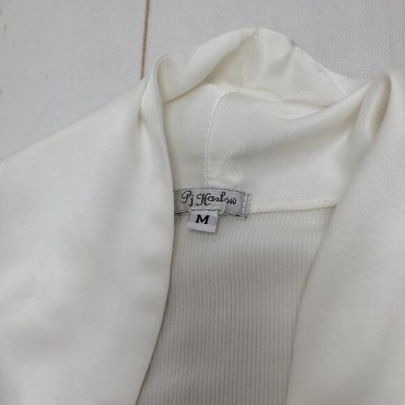 Pj Harlow Shelby ribbed knit satin front open cardigan waterfall cream - Picture 5 of 7